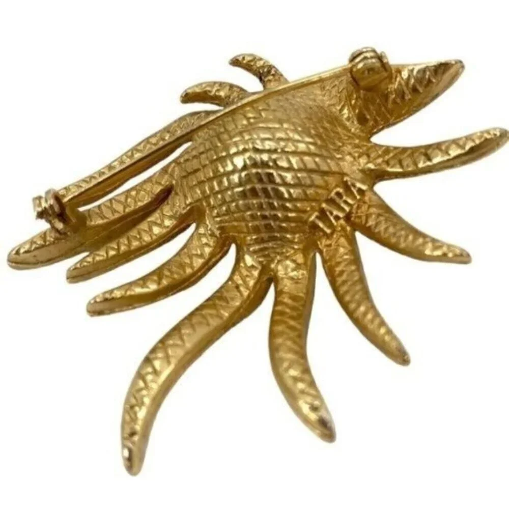 Vintage Tara Gold Starburst Faux Pearl Signed Brooch
